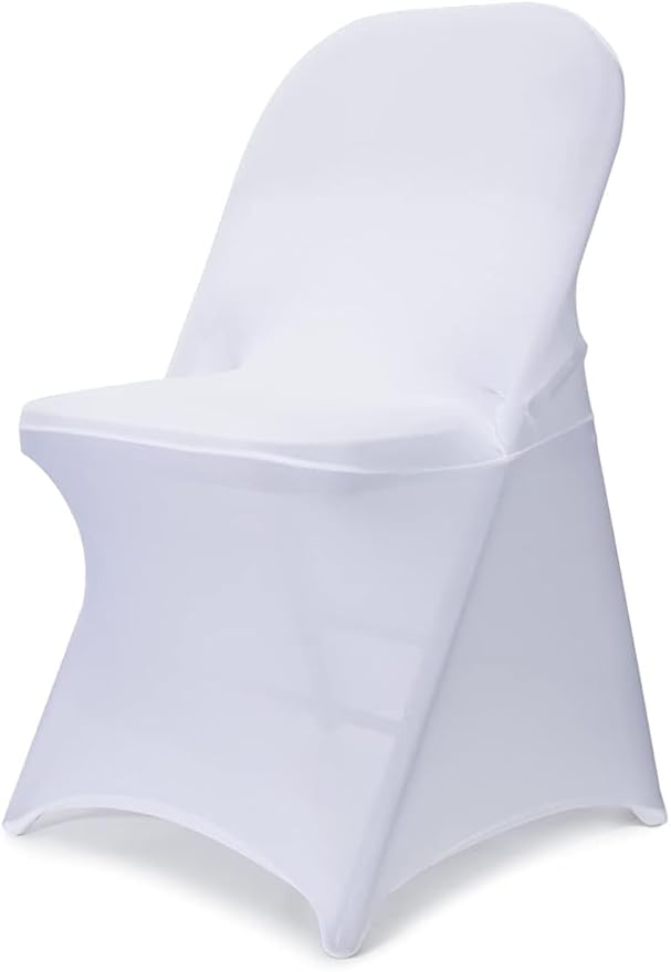 Folding Chair Covers White Stretch Spandex Chair Covers Upgraded Universal Washable Fitted Chair Slipcovers Protector for Party, Wedding, Holidays, Banquet, Celebration (White)