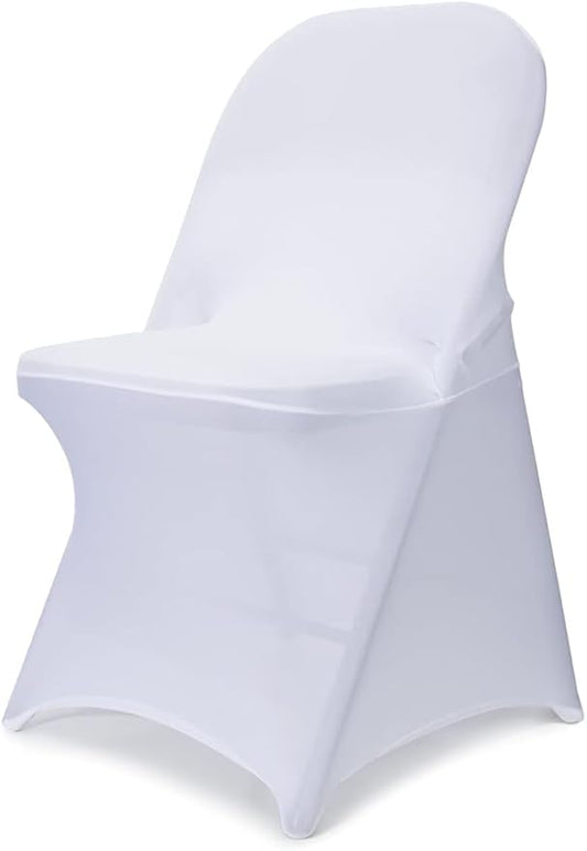 Folding Chair Covers White Stretch Spandex Chair Covers Upgraded Universal Washable Fitted Chair Slipcovers Protector for Party, Wedding, Holidays, Banquet, Celebration (White)