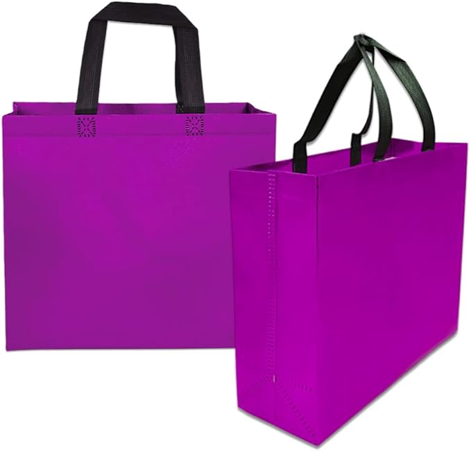 huichuan 12 Pack Purple Gift Bags with Handles, Reusable Tote Bag for Women Kids, Eco-Friendly Non-Woven Party Favor Goodie Bags Bulk for Valentine's Day, Birthday, Wedding, Baby Shower Treats