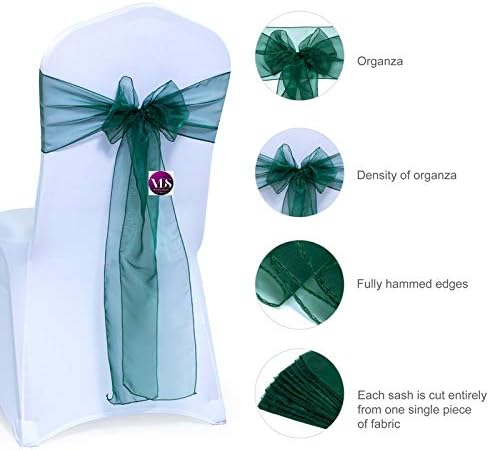 VDS Pack of 200 Organza Chair Sashes for Weddings & Events Décor | Sheer Shiny Dining Chair Bows for Banquet, Party, Reception | Reusable Decorative Sash for Folding & Chiavari Chairs - Hunter Green
