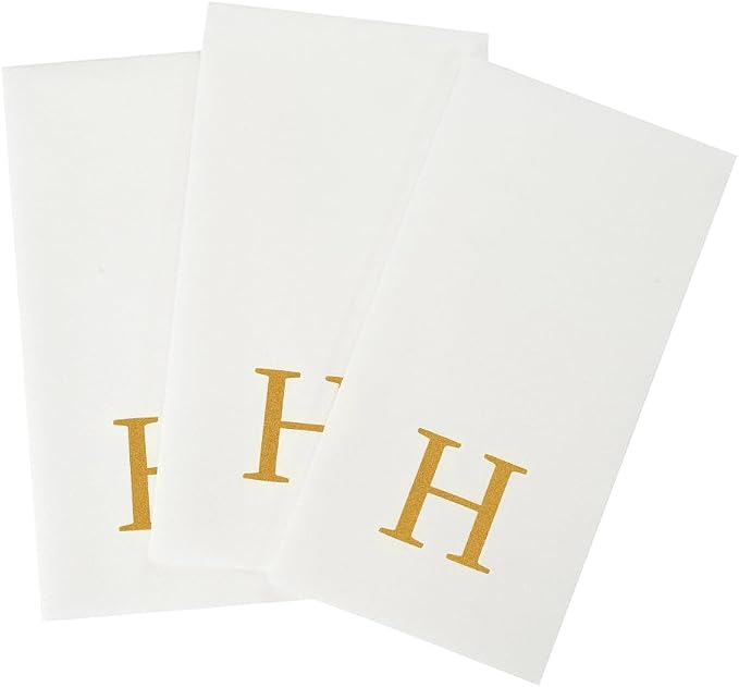 Luxenap 15.8 X 7.9 Inch Linen-Feel Guest Towels, 50 Lettered Hand Towels - Gold Letter 'H', Sans Serif Font, White Paper Dinner Napkins, airlaid, For Restrooms And Tables - Restaurantware