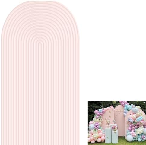 2D Printed Ripples Party Arch Covers Arched Backdrop Cover Stretchy Cover for Party Decoration Round Top Frame Spandex Cover (Light Pink459,5x3ft)