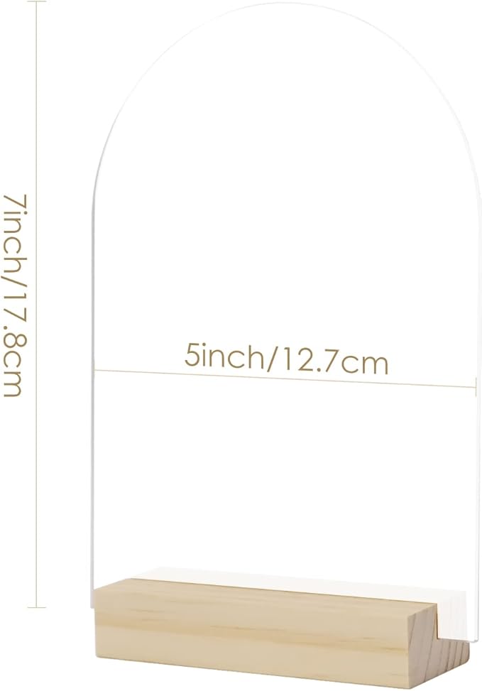 Frosted Acrylic Arch Sign with Wood Stand-10 Pack 5x7 Inch Blank Arch Acrylic Sheets with 4 Inch Wood Base, DIY Frosted Arch Sign Blank for Wedding Table Numbers