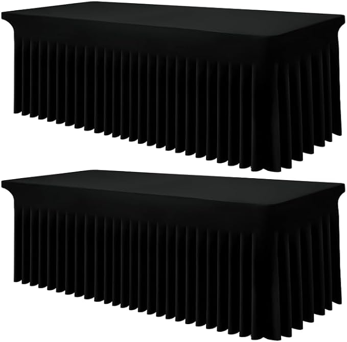 Smiry Spandex Tablecloth 2 Pack, Elastic Fitted Stretch Tablecloth for 5FT Rectangle Tables, Waterproof Washable Table Cover Skirt for Outdoor, Wedding, Banquet & Parties (Black, 60Lx30Wx30H Inch)