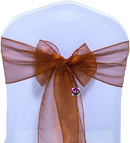 VDS Pack of 100 Organza Chair Sashes for Weddings & Events Décor | Sheer Shiny Dining Chair Bows for Banquet, Party, Reception | Reusable Decorative Sash for Folding & Chiavari Chairs - Bronze