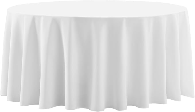 Round Tablecloth 132 Inch 1 Pack White Tablecloths Washable Decorative Linen Polyester Table Clothes Cover for Dining Table Banquets Buffet Parties and Wedding