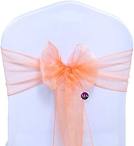 VDS Pack of 175 Organza Chair Sashes for Weddings & Events Décor | Sheer Shiny Dining Chair Bows for Banquet, Party, Reception | Reusable Decorative Sash for Folding & Chiavari Chairs - Peach
