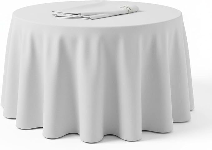 6 Pack White Round Tablecloths 120 inch -Polyester Table Covers for 60 inch Circular Tables, Floor Length Drop - Wrinkle & Stain Resistant, Washable for Wedding, Banquet, Party, Events
