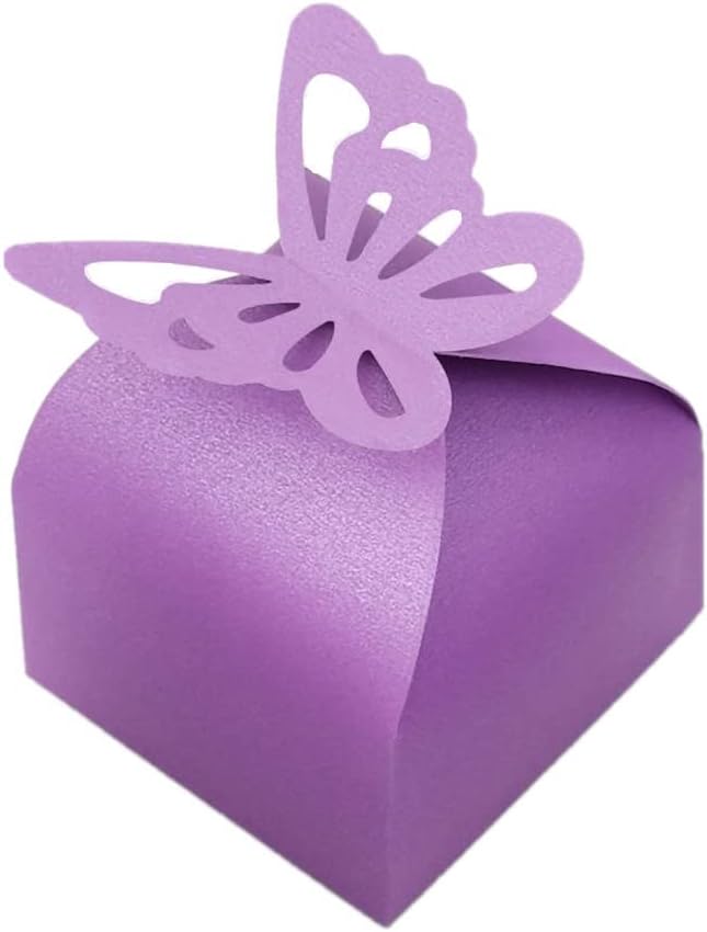 KUPOO 50PCS Small purple Butterfly Favor Boxes Girl Baby Shower Candy Box Small Butterfly Gift Boxes Party Favors for Wedding Birthday
