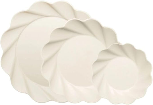 Eco-Friendly Compostable Party Plates - 24 Piece Set in 3 different sizes. 8 XL Plates, 8 Dinner Plates, 8 Salad Plates- Made Of Bamboo Wood Fiber, & Sugarcane- Sturdy, Heavy Duty & Stunning - Cream