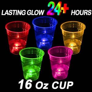 40 Pcs Glowing Party Cups 16oz for Indoor Outdoor, Light Up Cups Favors for Party Supplies, 5 Bright Multi-Color Glow in the Dark Cups for Neon, Birthday, Beach, Holidays Decoration