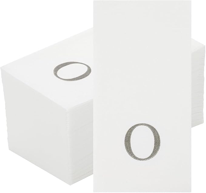 Luxenap 15.8 X 7.9 Inch Linen-Feel Guest Towels, 50 Lettered Hand Towels - Silver Letter 'O', Sans Serif Font, White Paper Dinner Napkins, airlaid, For Restrooms And Tables - Restaurantware