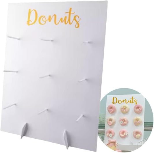 Donut Wall Wood Display Stand Holds 9 Donuts,Reusable Rustic Dessert Table Board Doughnut Holder for Wedding Birthday Family Party Festival Table Decor Will Not Tip Over (Rectangular-White)