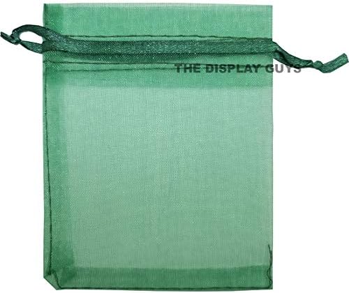 TheDisplayGuys 100-Pack 4x6 Dark Green Sheer Organza Gift Bags with Drawstring, Jewelry Candy Treat Wedding Party Favors Mesh Pouch