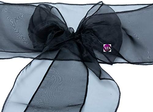 VDS Pack of 25 Organza Chair Sashes for Weddings & Events Décor | Sheer Shiny Dining Chair Bows for Banquet, Party, Reception | Reusable Decorative Sash for Folding & Chiavari Chairs - Black