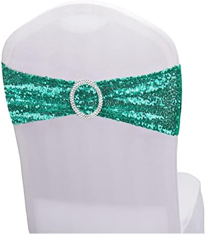 Sequin Chair Sashes Spandex, Pack of 20 Sequin Stretch with Buckle Chair Bands for Wedding Banquet Birthday Graduation Party Anniversary Prom Celebration Chair Decorations (Teal, 20pcs)