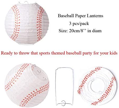 Easy Joy 8'' Baseball Paper Lanterns Sports Team Party Baseball Hanging Lantern Softball Party Decorations 3 Pieces