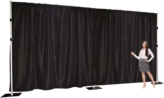 Extra Wide Two Layers One Piece Trade Show Booth Backdrop, Black, 25x10ft | Chiffon Tulle & Polyester, Extra Wide Blackout Curtains, Theatrical Backdrops