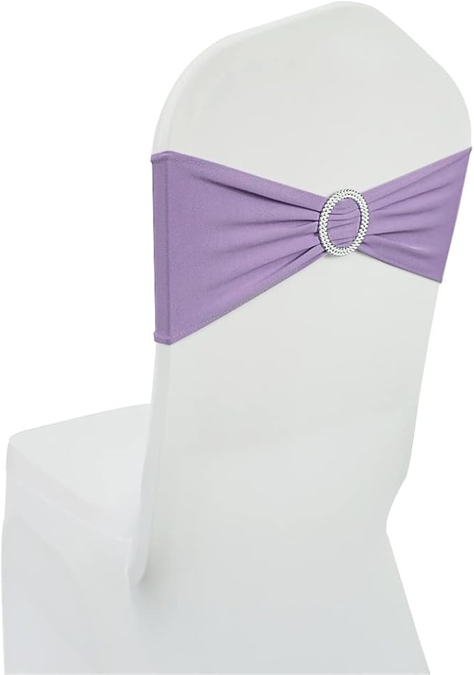 Spandex Chair Sashes Bands 30PCS Stretch Chair Ties Bows with Buckle Slider for Wedding Party Banquet Decoration (Lavender)…