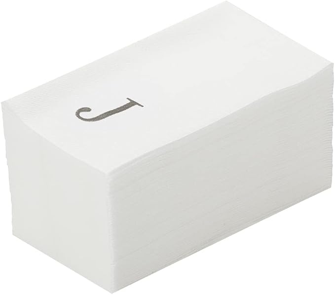 Luxenap 15.8 X 7.9 Inch Linen-Feel Guest Towels, 2000 Lettered Hand Towels - Silver Letter 'J', Sans Serif Font, White Paper Dinner Napkins, airlaid, For Restrooms And Tables - Restaurantware