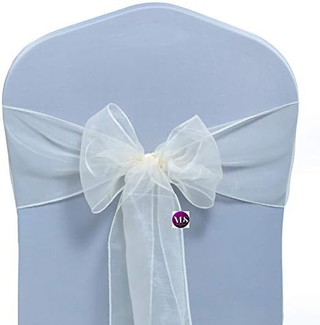 VDS Pack of 250 Organza Chair Sashes for Weddings & Events Décor | Sheer Shiny Dining Chair Bows for Banquet, Party, Reception | Reusable Decorative Sash for Folding & Chiavari Chairs - Ivory