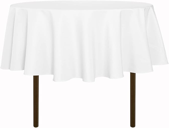 sancua Round Tablecloth - 48 Inch - Water Resistant Spill Proof Washable Polyester Table Cloth Decorative Fabric Table Cover for Dining, Buffet Parties and Camping, White(Fits 20-36 Inch Tables)