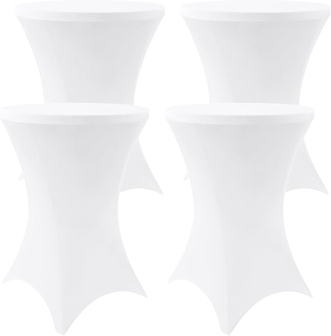 Moosfor Spandex Cocktail Table Covers 4 Pack, Elastic Fitted Stretch Table Cloth, Round High Top Tablecloths for Bar, Party, Pub, Wedding & Banquet (White, 36x43 Inch)
