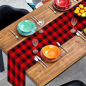 ShinyBeauty Red Black Table Runner 13X108-Inch Checked Runner for Table Christmas Decor Cotton Fabric Linen for Party/Dining Tables Farmhouse Buffalo Plaid Table Cover