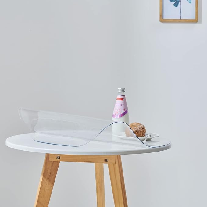 14 Inch Clear Round Table Cover Protector, 2.0mm Thick Plastic Desk Protector Mat, Round Waterproof Oil Proof PVC Desk Cover, Vinyl Placemats for Circle Desktop, Night Stand, Coffee Sofa Table