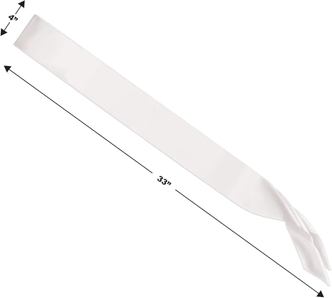 Beistle White Satin Sashes, 3-Count Customizable Fabric Wearable for Birthdays, Bachelorette Parties, Costumes, Events & Celebrations, Blank Design for DIY Personalization, 33" x 4"