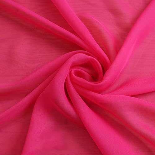 YYCRAFT Chiffon Fabric by The Yard 59" Wide 10 Yards, Hot Pink