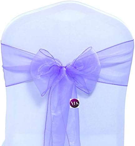 VDS Pack of 75 Organza Chair Sashes for Weddings & Events Décor | Sheer Shiny Dining Chair Bows for Banquet, Party, Reception | Reusable Decorative Sash for Folding & Chiavari Chairs - Lavender