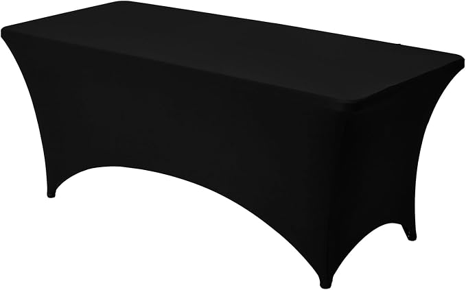 VEVOR 10 Pack Table Cloth for 6FT Rectangular Fitted Events, Wrinkle-Resistant Stretch Black Table Covers, Washable Spandex Tablecloth Protector, for Party, Wedding, Cocktail, Banquet, Festival