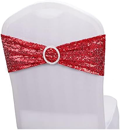 Sequin Chair Sashes Spandex, Pack of 100 Stretch Bands With Buckle for Wedding, Banquet, Birthday, Graduation, Party, Anniversary, Prom Celebration Decorations (Red, 100pcs)