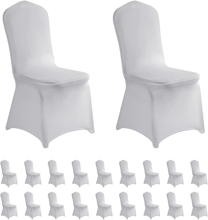 LZY 20pcs Spandex Chair Cover Stretch Slipcovers for Wedding Party, Dining Banquet Chair Decoration Covers (Silver, 20)