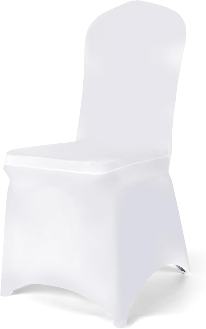 50 PCS White Polyester Spandex Chair Covers - Stretch Slipcovers for Wedding, Party, Dining, Banquet - Flat-Front Chair Covers