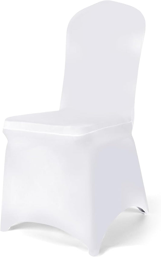 50 PCS White Polyester Spandex Chair Covers - Stretch Slipcovers for Wedding, Party, Dining, Banquet - Flat-Front Chair Covers