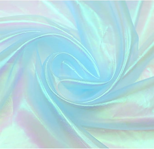 YYCRAFT Two Tone Sheer Organza Fabric by The Yard for Curtain Weddings Decor 10 Yards, Iridescent Baby Blue