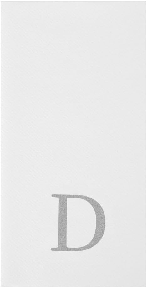 Luxenap 15.8 X 7.9 Inch Linen-Feel Guest Towels, 50 Lettered Hand Towels - Silver Letter 'D', Sans Serif Font, White Paper Dinner Napkins, airlaid, For Restrooms And Tables - Restaurantware