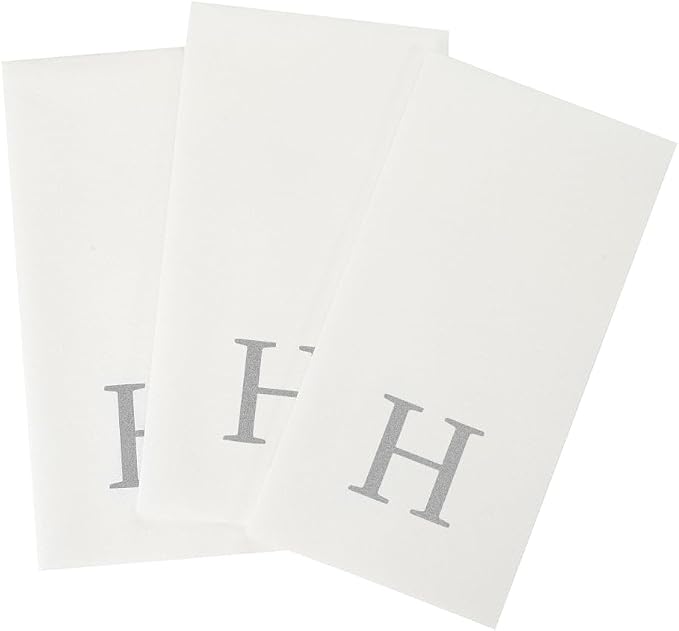 Luxenap 15.8 X 7.9 Inch Linen-Feel Guest Towels, 50 Lettered Hand Towels - Silver Letter 'H', Sans Serif Font, White Paper Dinner Napkins, airlaid, For Restrooms And Tables - Restaurantware