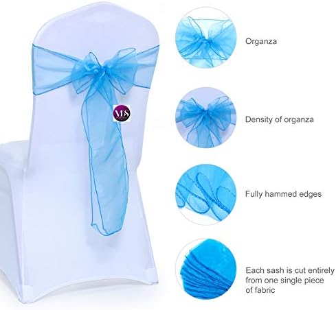 VDS Pack of 300 Organza Chair Sashes for Weddings & Events Décor | Sheer Shiny Dining Chair Bows for Banquet, Party, Reception | Reusable Decorative Sash for Folding & Chiavari Chairs - Blue