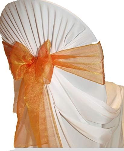 VDS Pack of 100 Organza Chair Sashes for Weddings & Events Décor | Sheer Shiny Dining Chair Bows for Banquet, Party, Reception | Reusable Decorative Sash for Folding & Chiavari Chairs - Brunt Orange