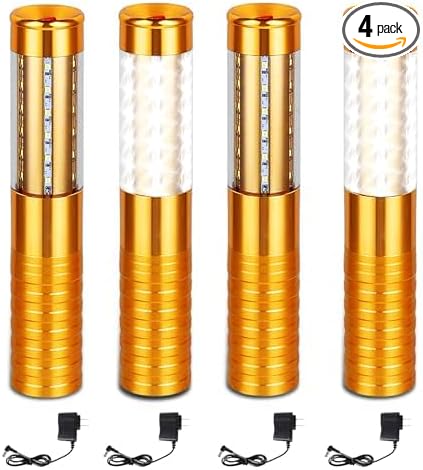4 Pieces LED Strobe Baton Light Bottle Service Lights Bright Rechargeable Champagne Bottle Handheld Light Topper for Bar Nightclub Wedding Party Concert （Gold）