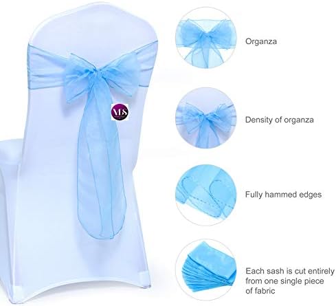 VDS Pack of 25 Organza Chair Sashes for Weddings & Events Décor | Sheer Shiny Dining Chair Bows for Banquet, Party, Reception | Reusable Decorative Sash for Folding & Chiavari Chairs - Baby Blue
