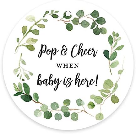Baby Shower Mini Champagne Bottle Favor Tags (2.5"" Round) - 24 Tags (Greenery)