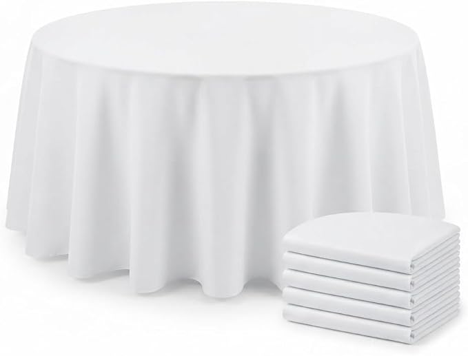 6 Pack White Round Tablecloth 90 Inch, Polyester Wrinkle Resistant Table Cloth for Wedding, Buffet, Parties and Dining