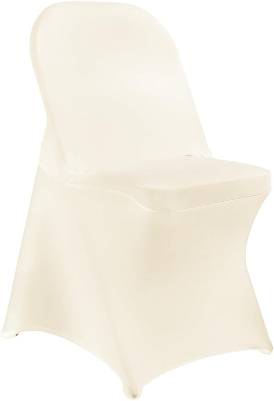 Stretch Spandex Chair Covers - Ivory 100 PCS, Folding Kitchen Chairs Cover, Universal Washable Slipcovers Protector, Removable Chair Seat Covers, for Wedding Party Dining Room Banquet Event