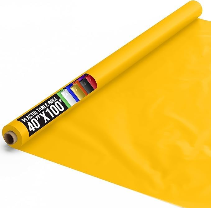 Party Solids 66% Thicker Premium Yellow Plastic Table Cover Roll 40" X 100' Table Cloth Plastic Cover Roll Quality Thick Banquet Rolls Disposable Tablecloth Rolls Strong American Based Company