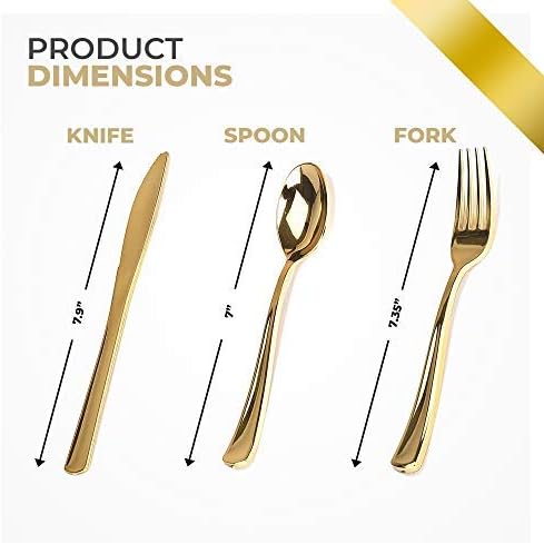 Gold Plastic Silverware Set (600-Pack) – Disposable Heavy Duty Cutlery, 200 Forks, 200 Knives, 200 Spoons for Parties, Weddings, Dinners & Holidays, Stock Your Home