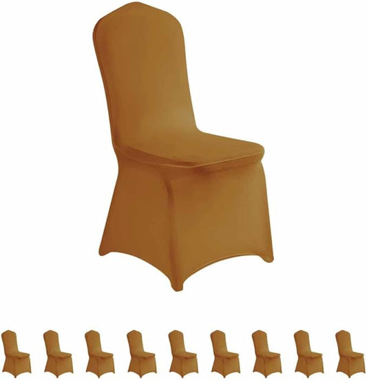 LZY 10pcs Spandex Chair Cover Stretch Slipcovers for Wedding Party, Dining Banquet Chair Decoration Covers (Gold, 10)